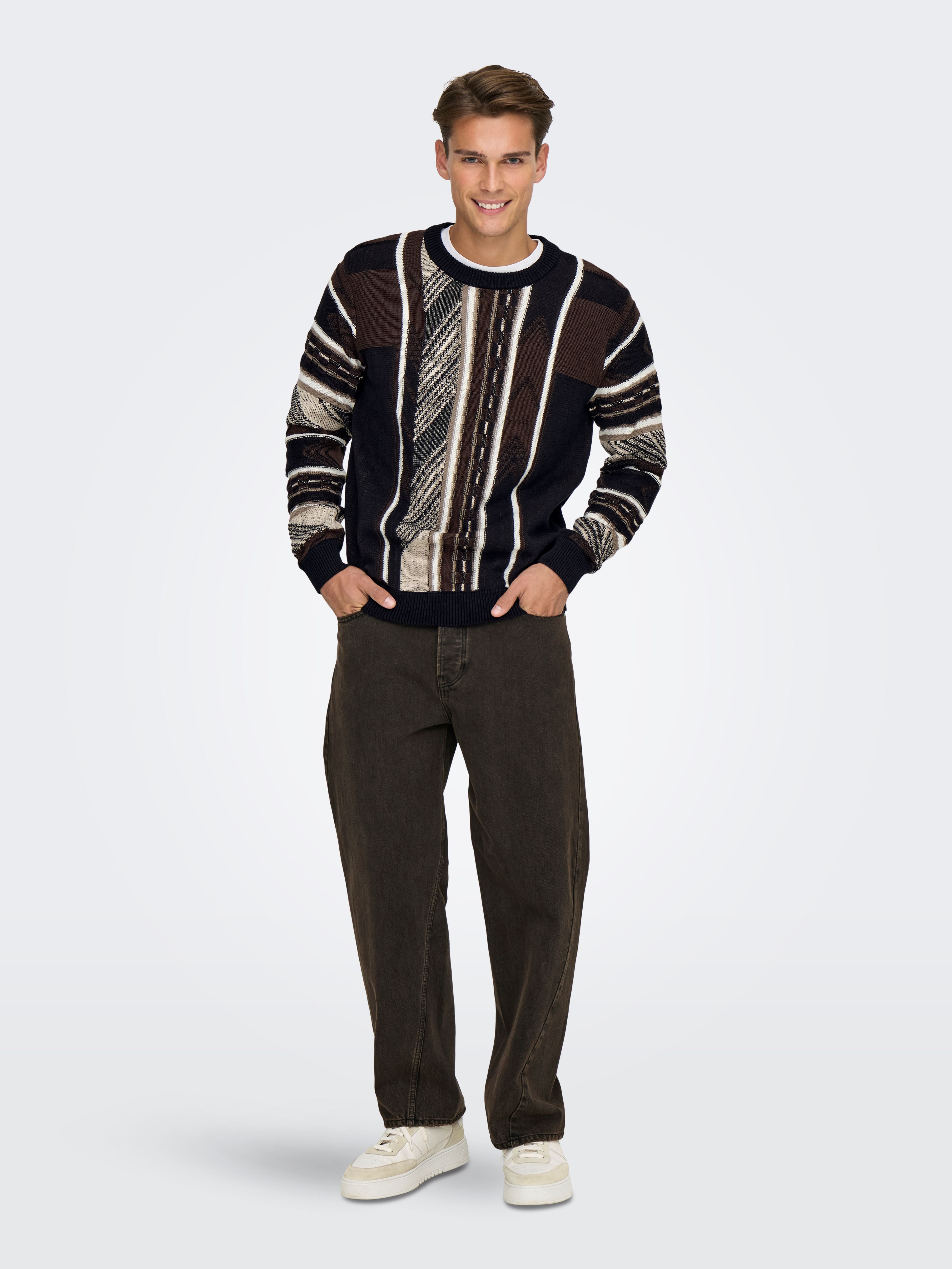 Maglione Only and Sons Crew Marrone