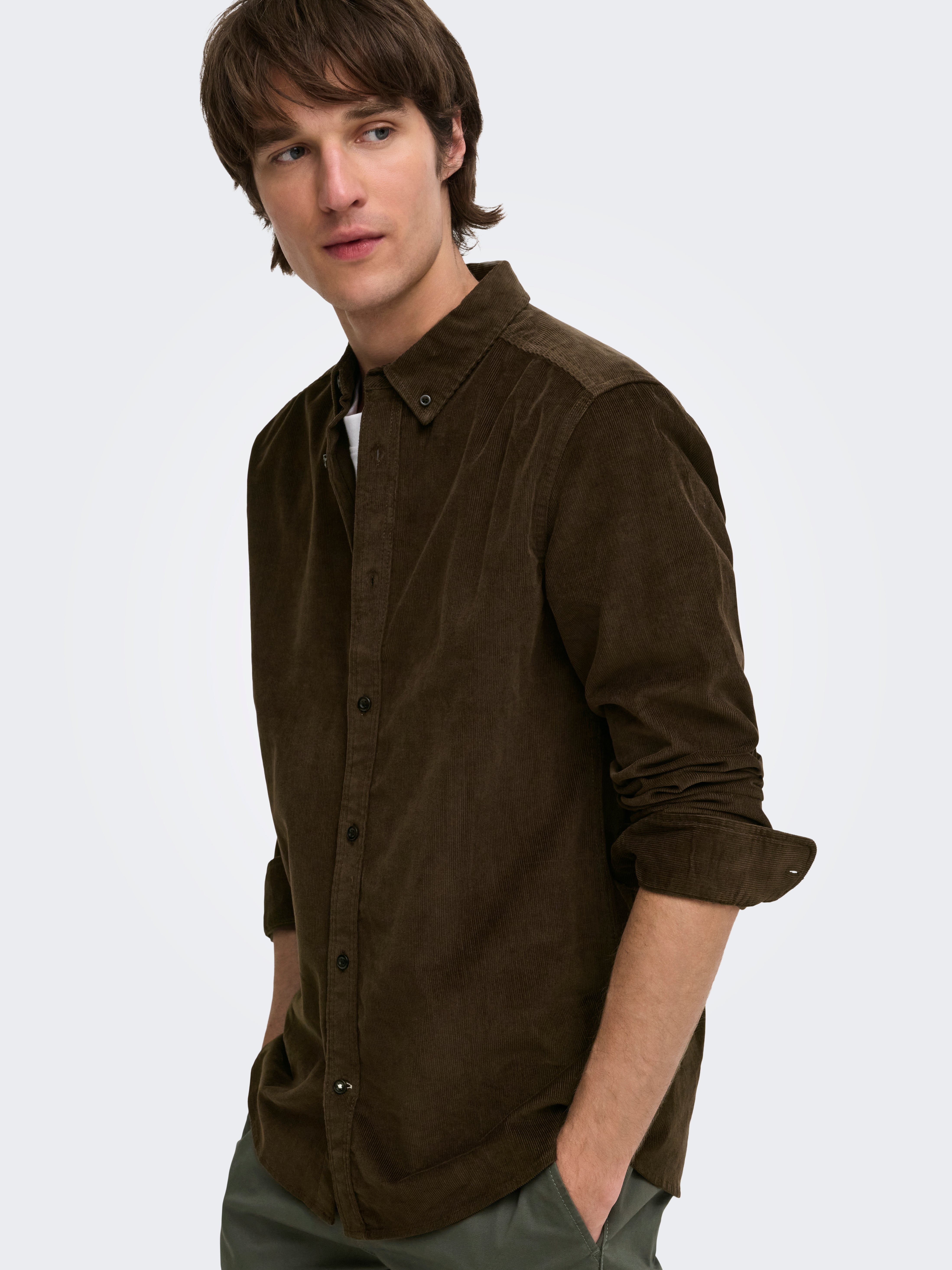 Camicia Michael Velluto Cioccolato a Costine
