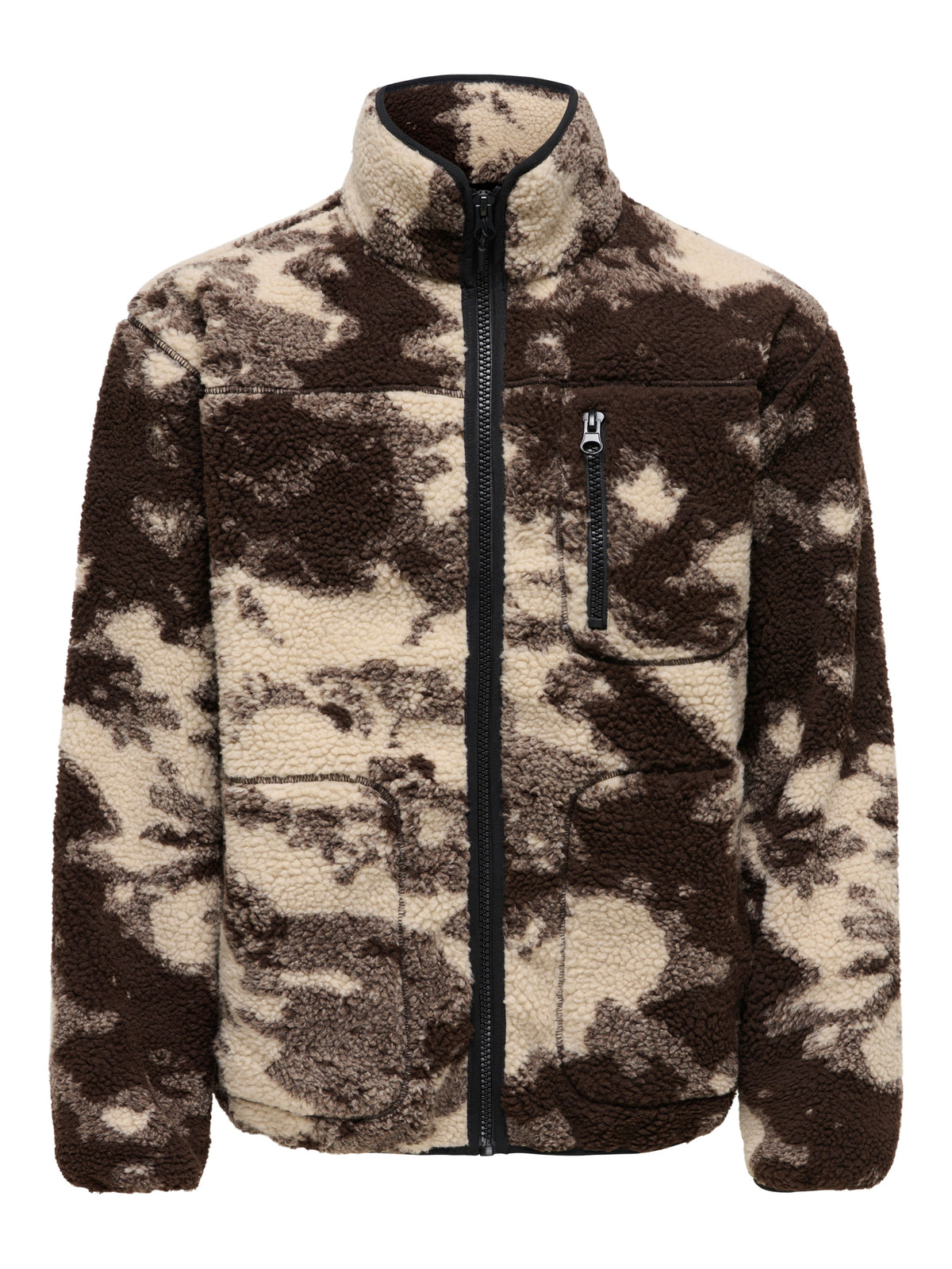 Giacca in Pile Only & Sons Dud Sherpa Teddy Mimetica Beige e Marrone