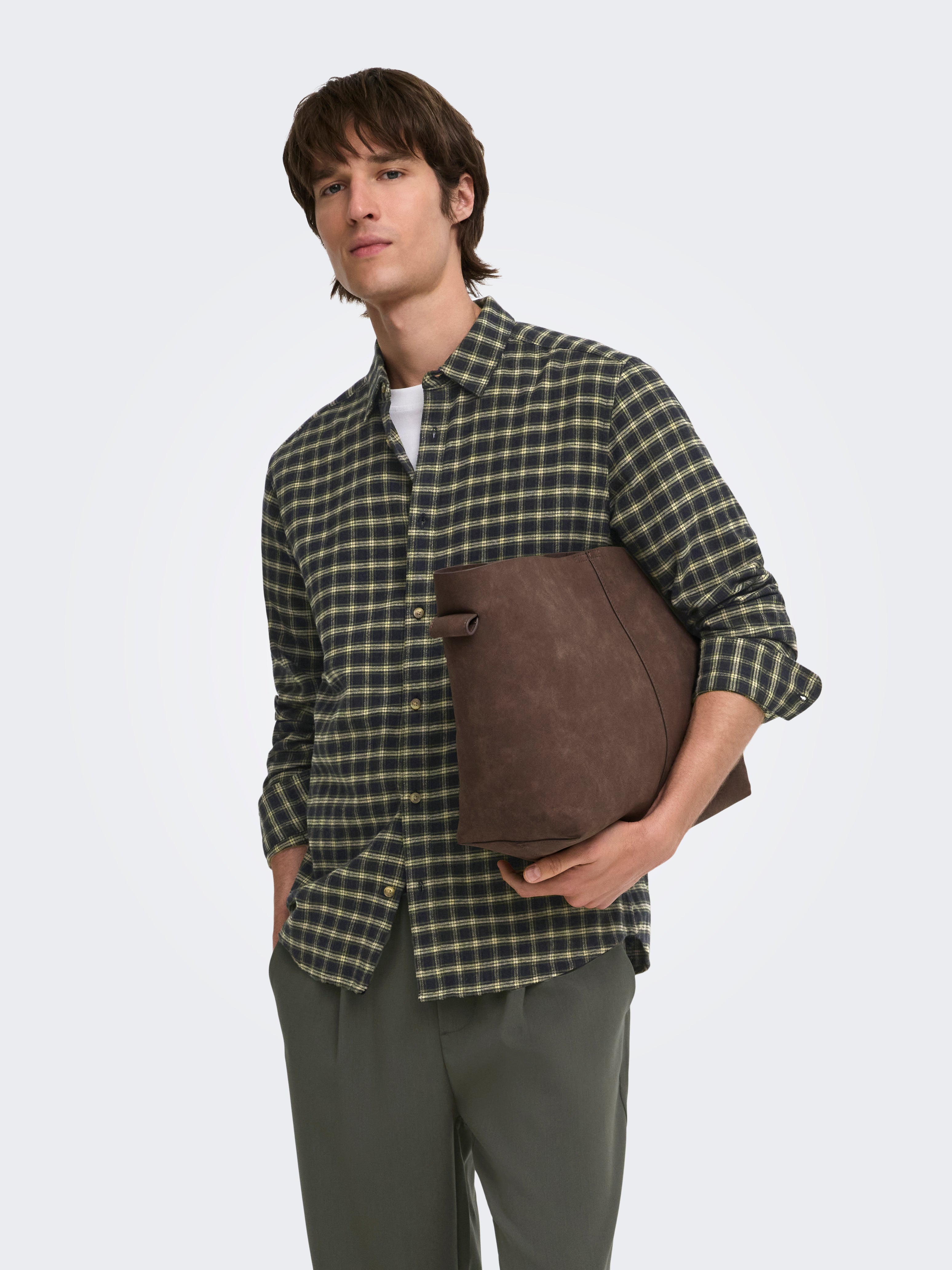 Camicia Liam Slim Fit a Quadri Verde e Ocra