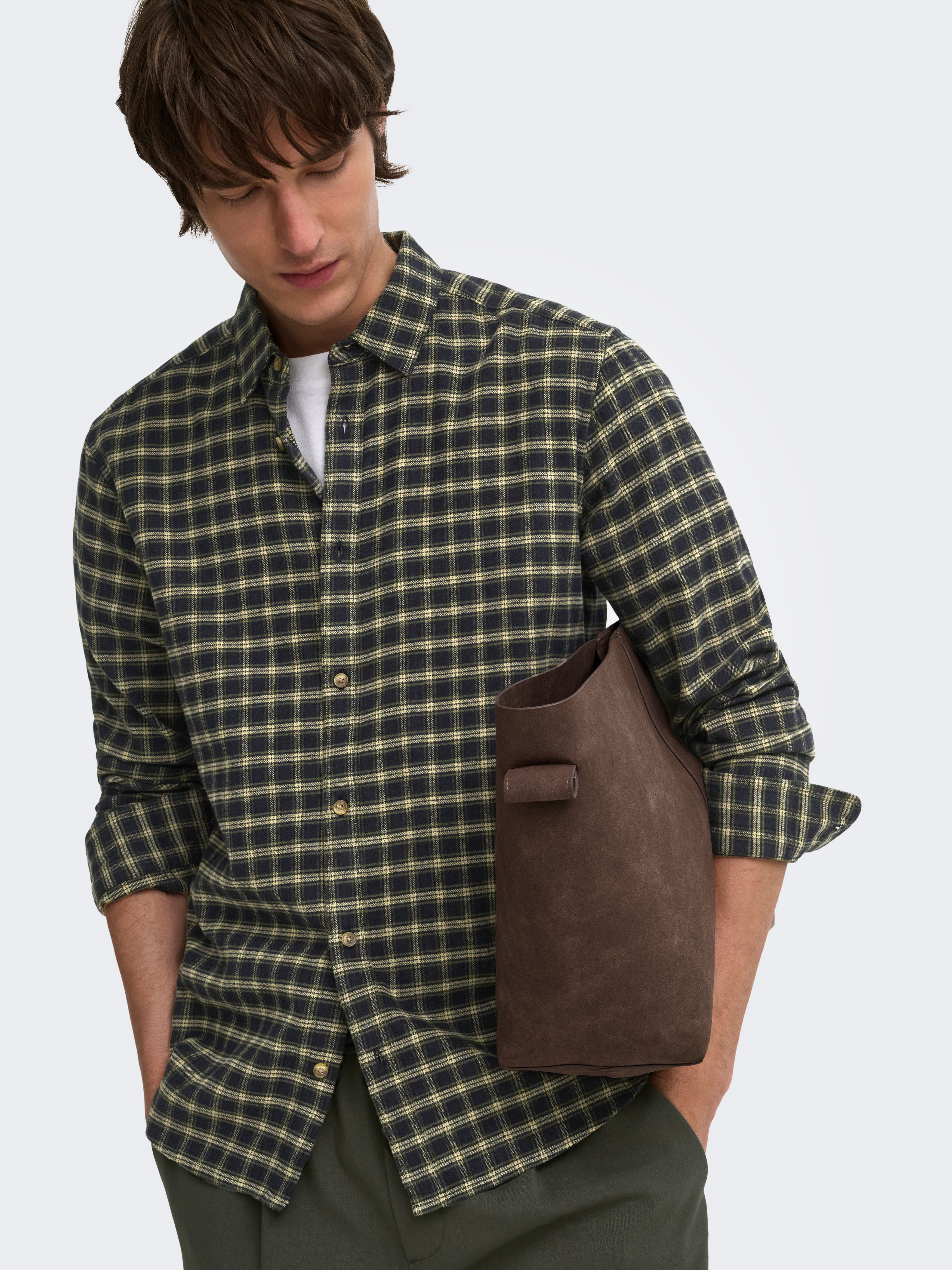 Camicia Liam Slim Fit a Quadri Verde e Ocra