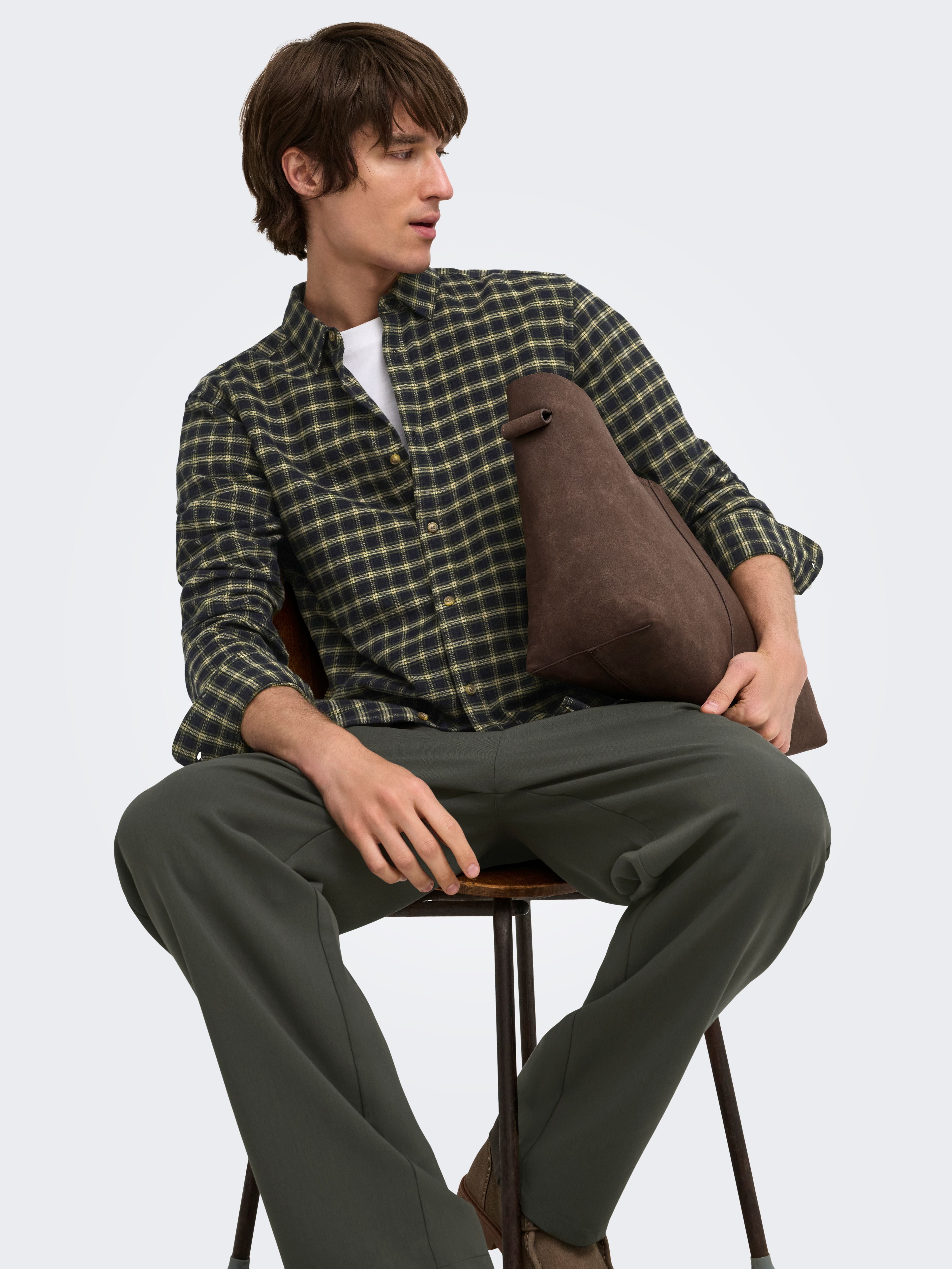 Camicia Liam Slim Fit a Quadri Verde e Ocra
