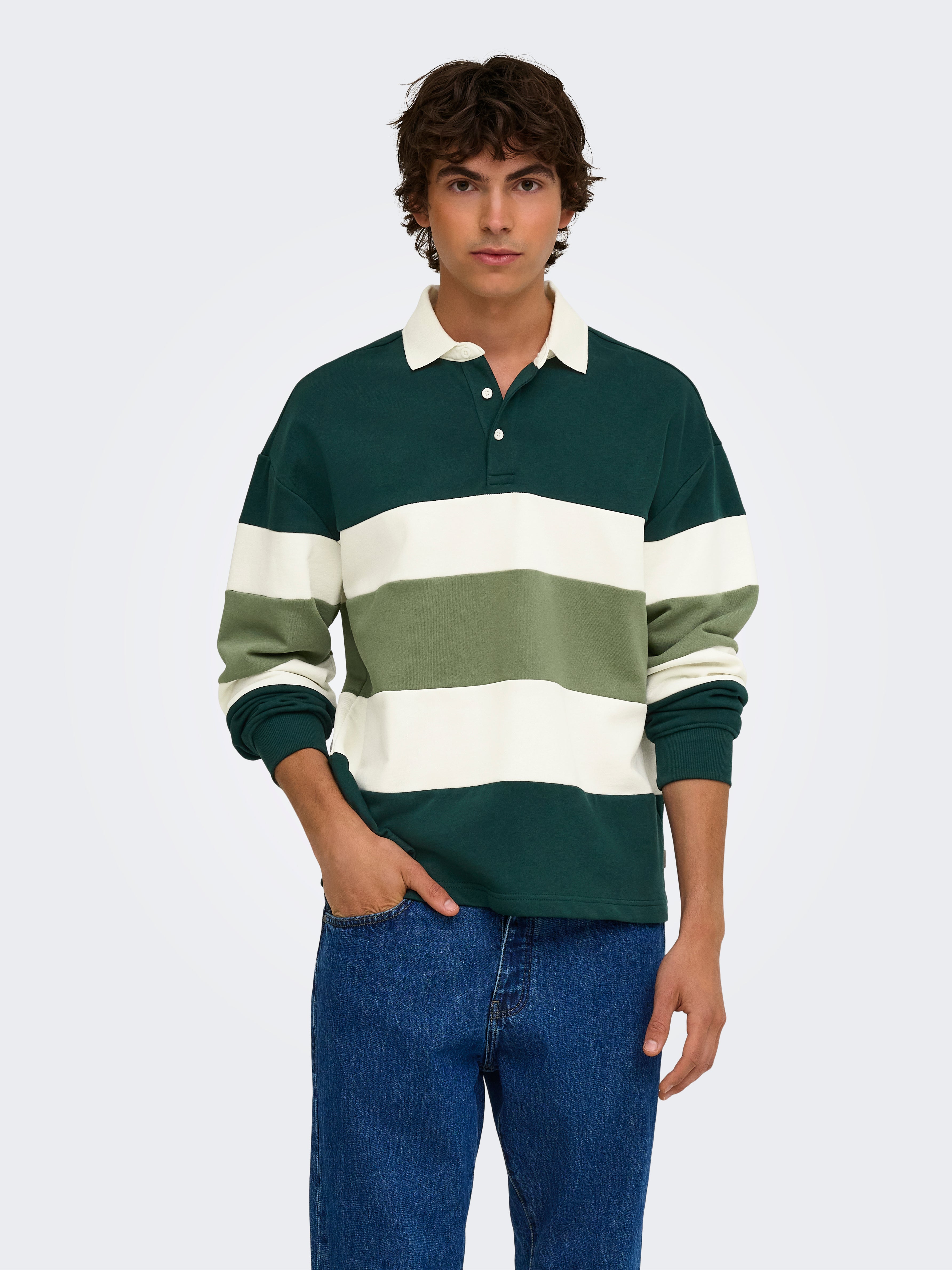 Felpa Polo Benedict Felpata  a Righe Verde