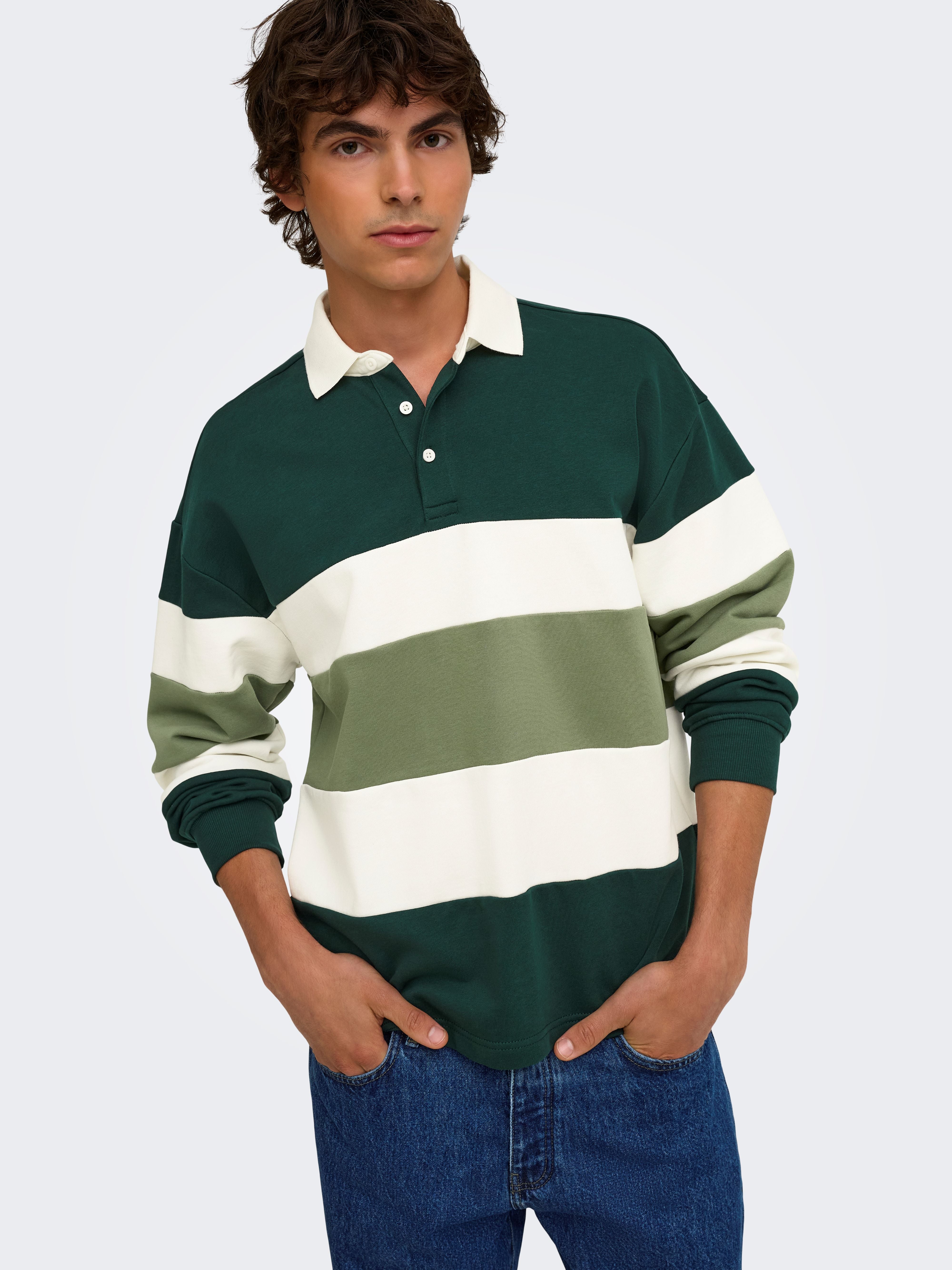 Felpa Polo Benedict Felpata  a Righe Verde