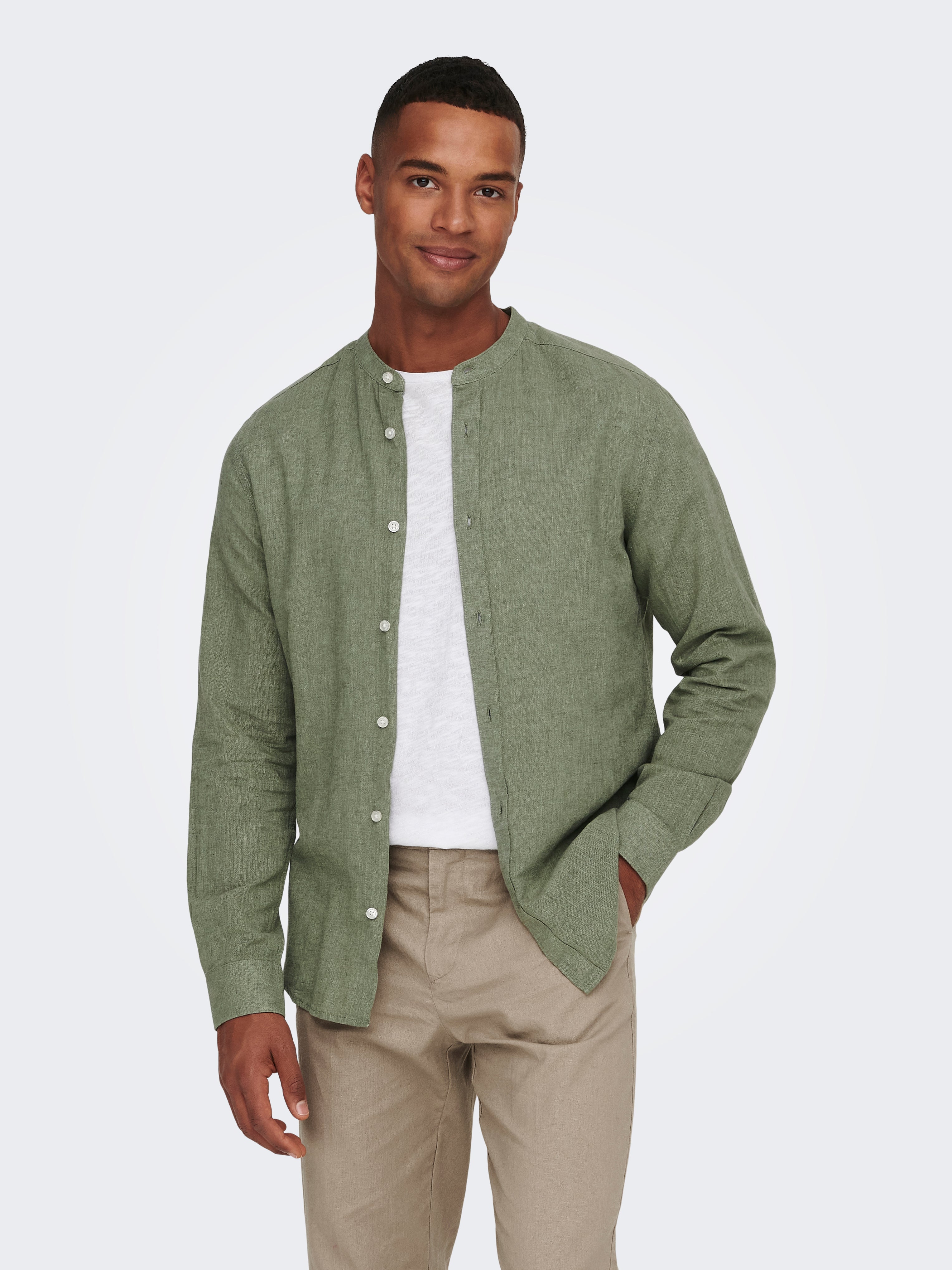 Camicia Caiden in Misto Lino Verde Salvia