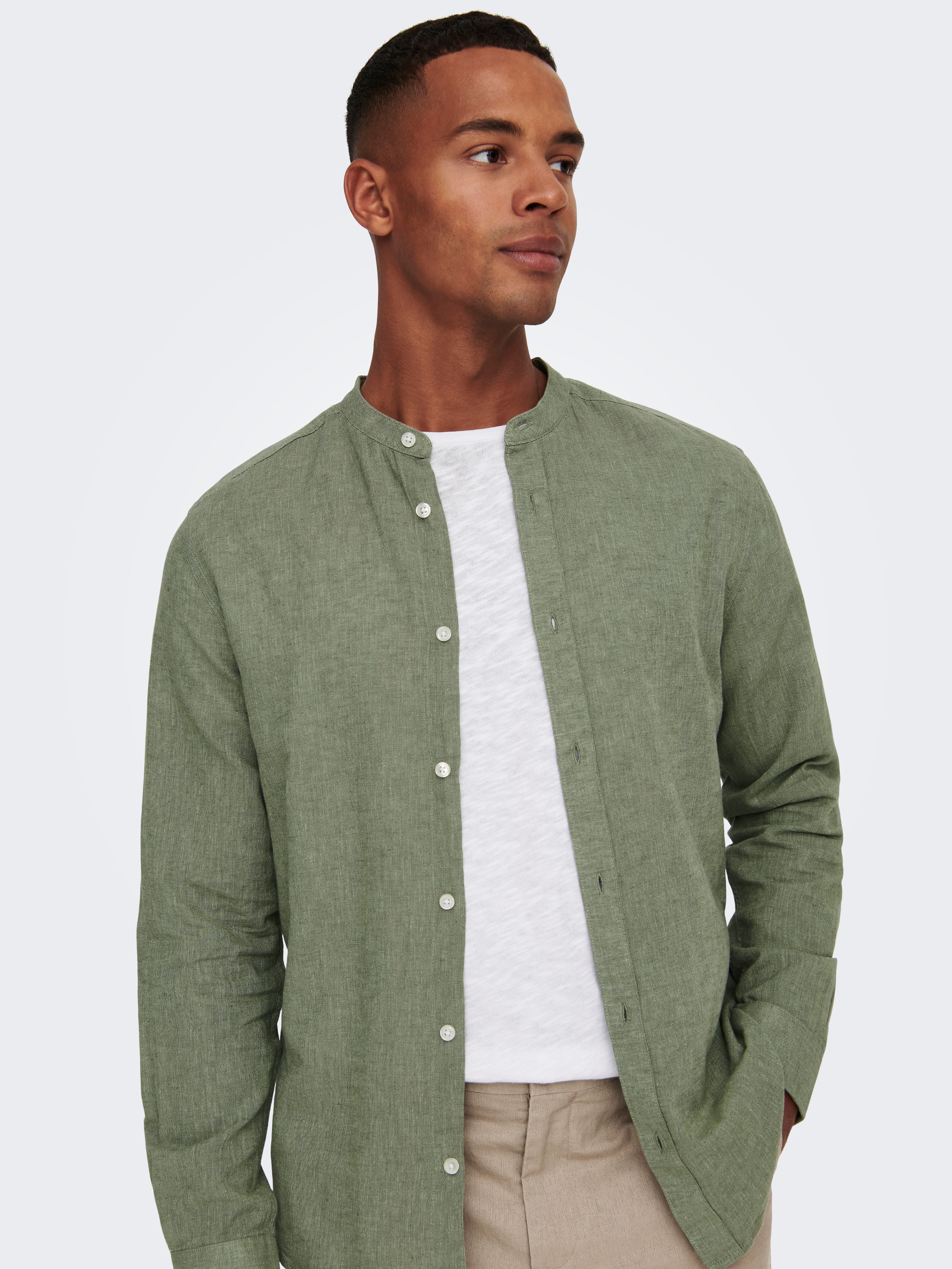 Camicia Caiden in Misto Lino Verde Salvia