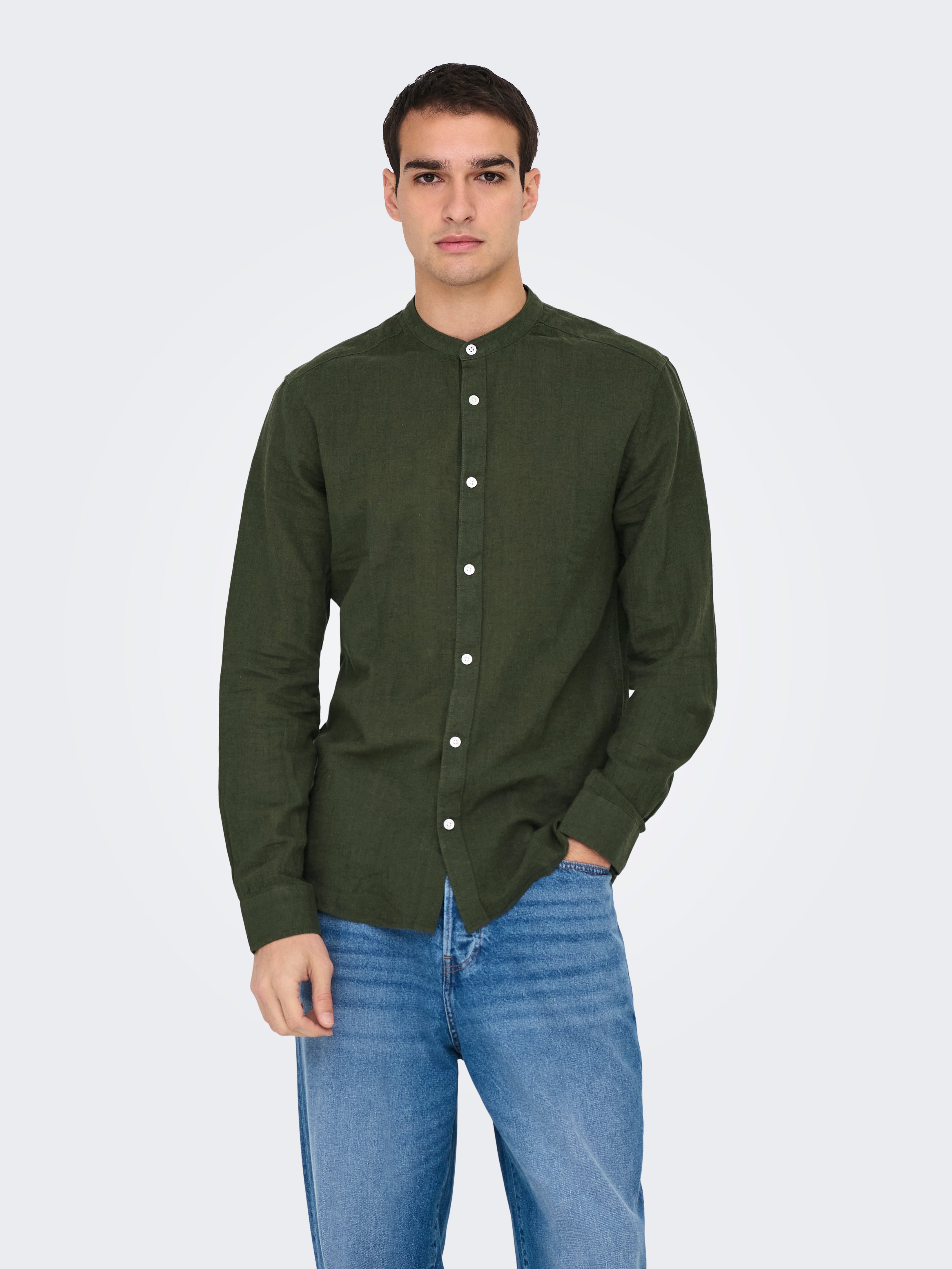 Camicia Caiden in Misto Lino Verde kaki