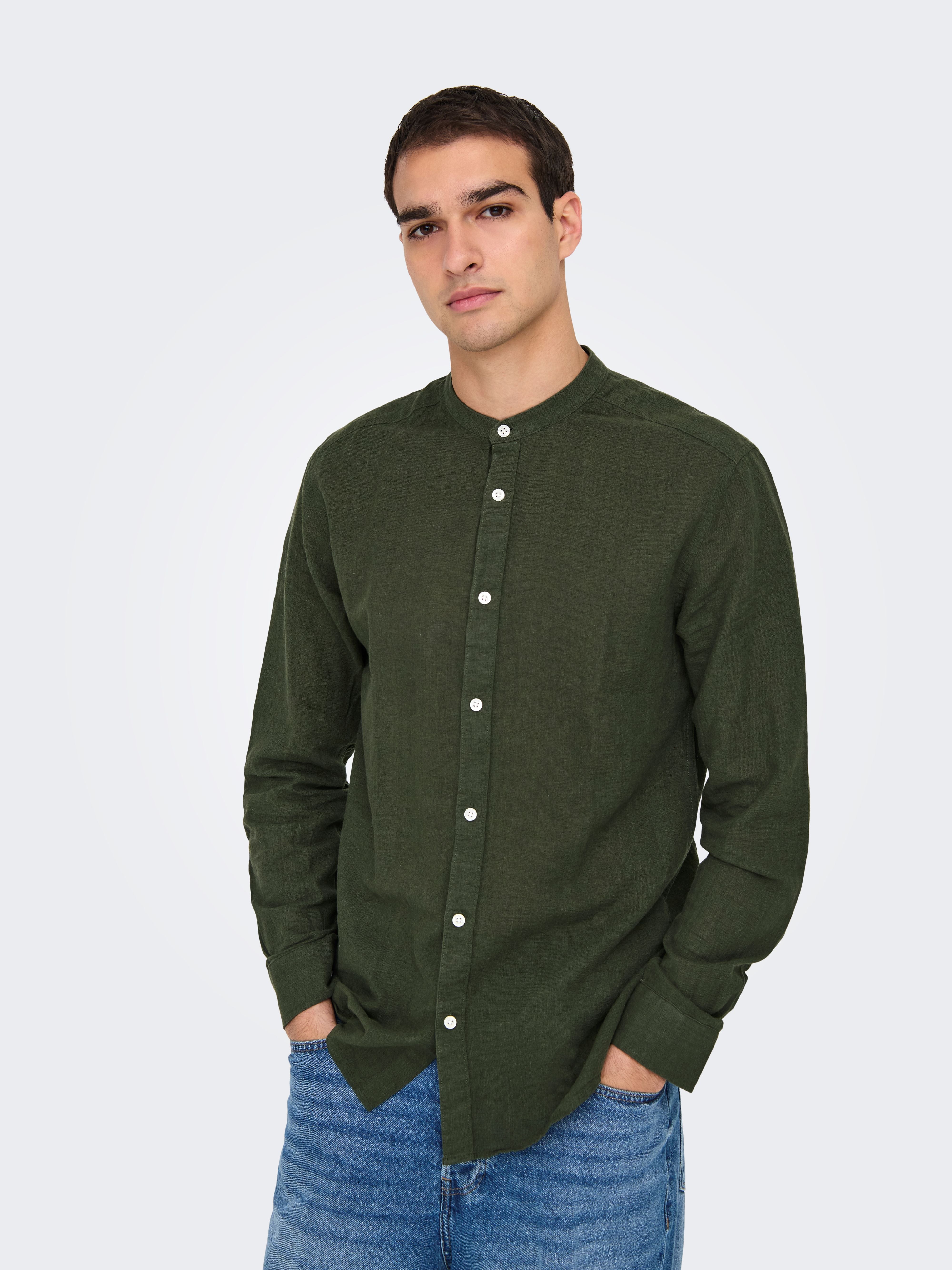 Camicia Caiden in Misto Lino Verde kaki