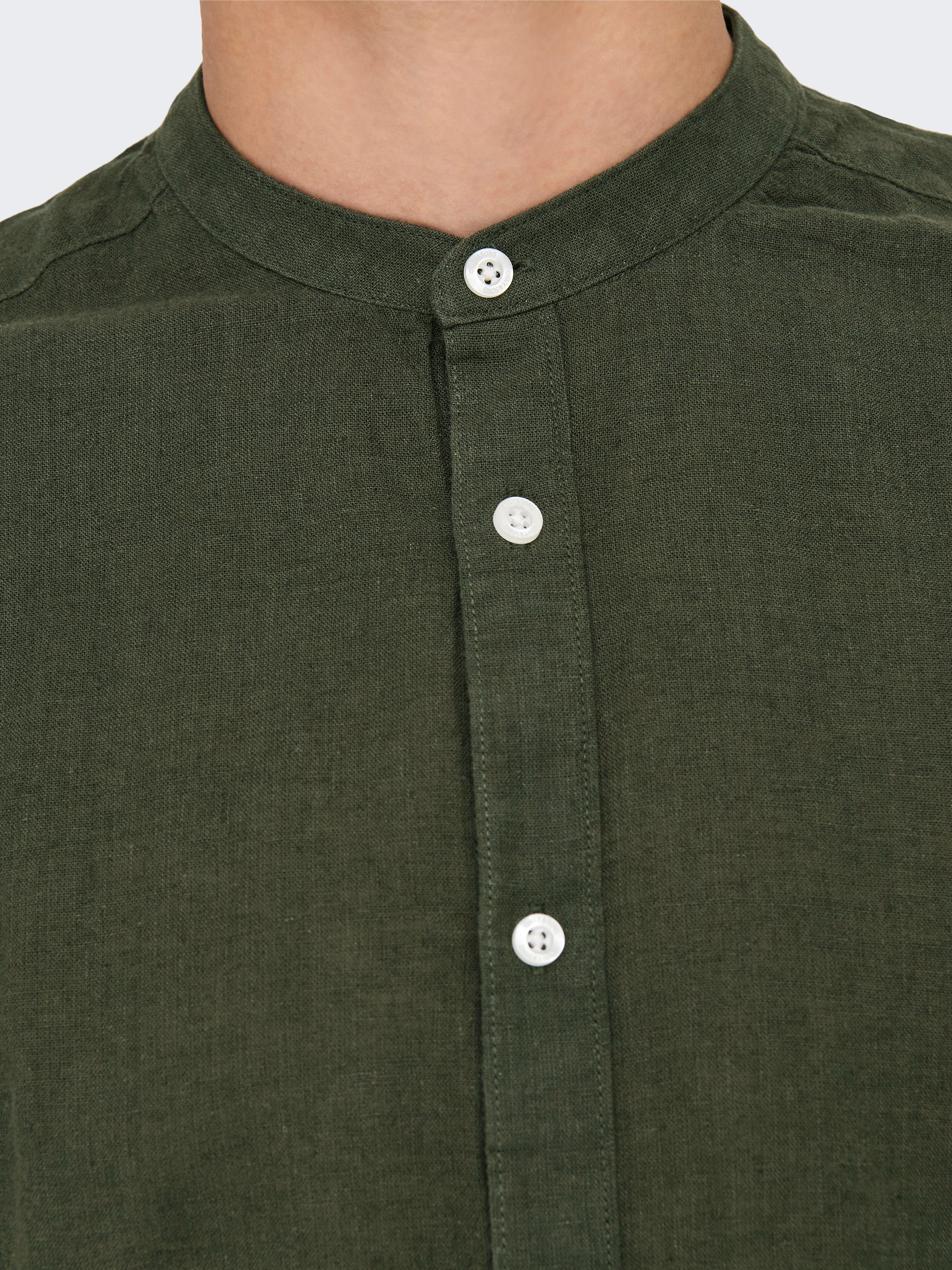 Camicia Caiden in Misto Lino Verde kaki