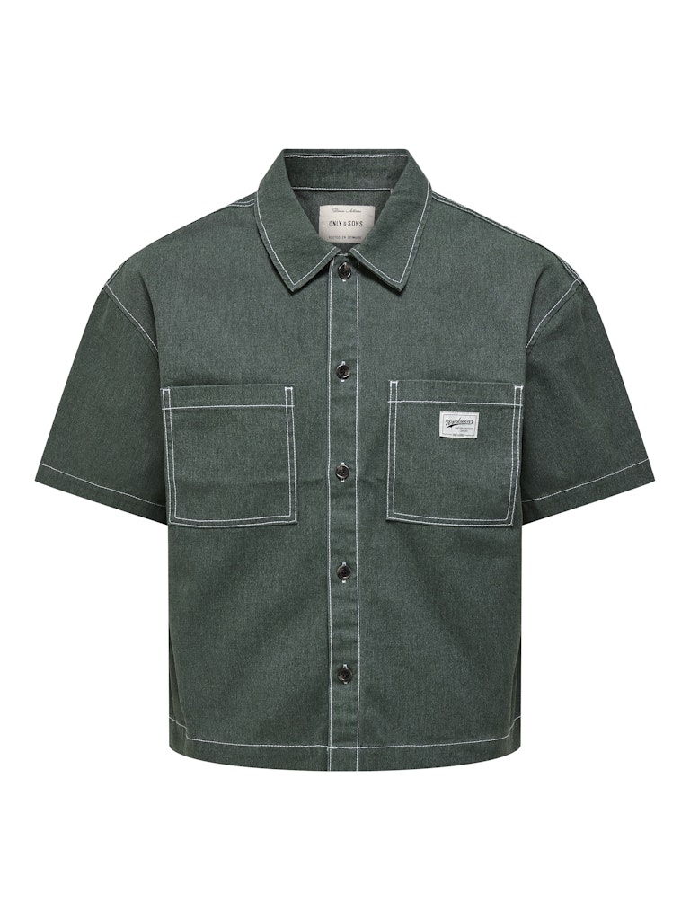 Camicia  Zeland in jeans leggero Dark green maniche corte