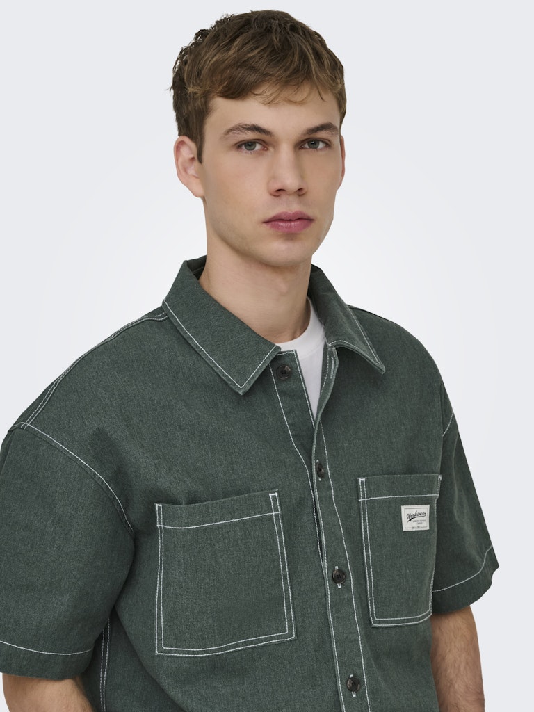 Camicia  Zeland in jeans leggero Dark green maniche corte