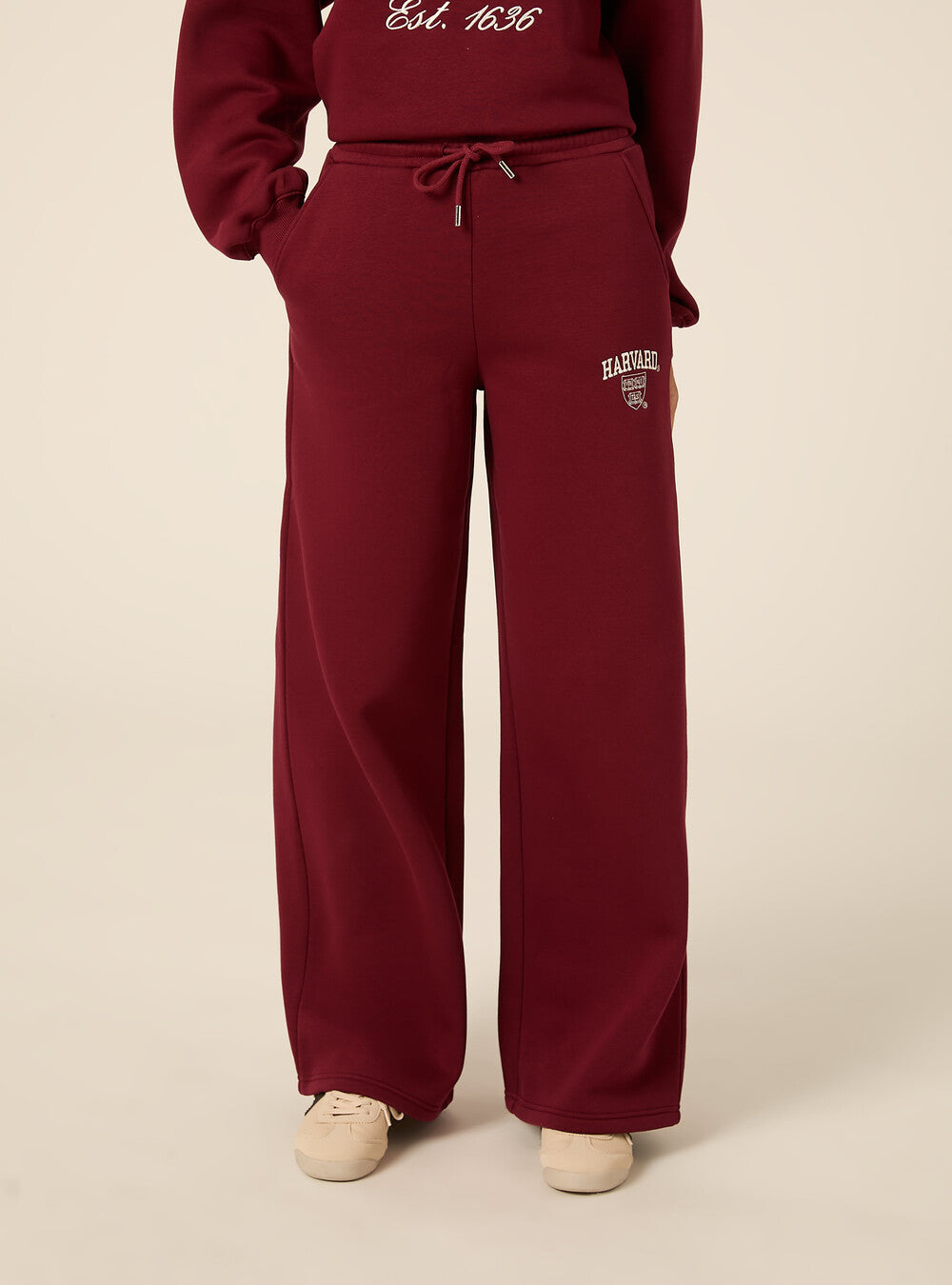 Pantaloni Campus Harvard Wide Leg Felpati Borgogna