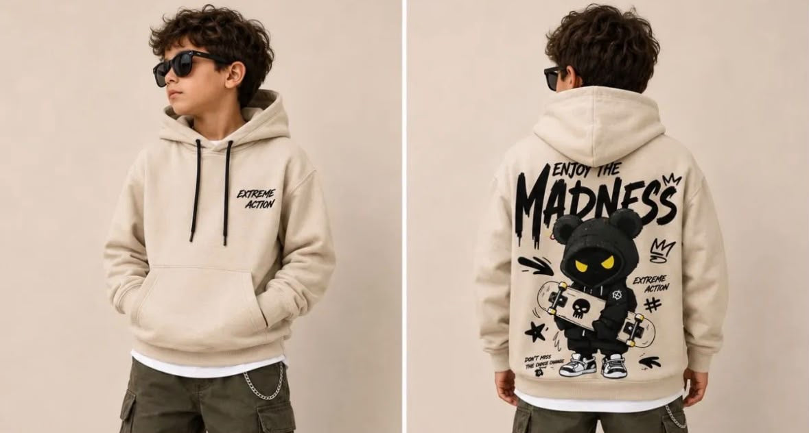 Felpa Felpata con Cappuccio Madness Bear Beige