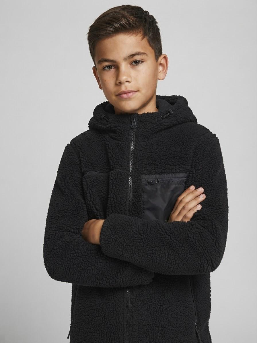 Giacca Felpa Rey in Fleece Effetto Teddy con Zip Nera