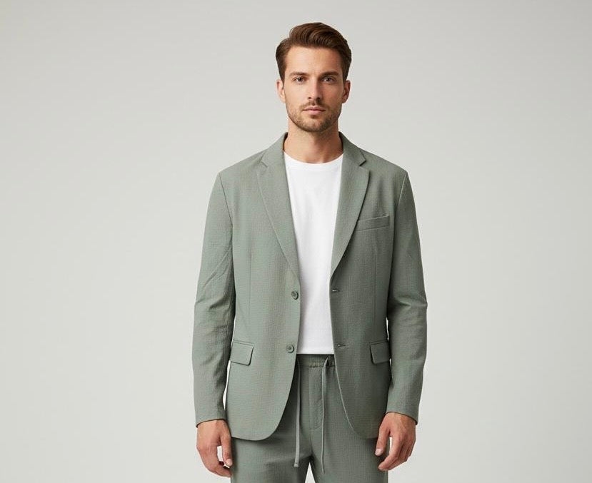 Completo Casual Chic in Tessuto Crespo Verde Salvia