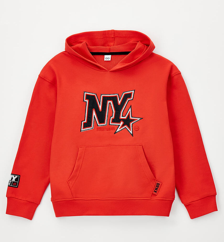 Felpa con Cappuccio Street Style Rosso NY Garzata