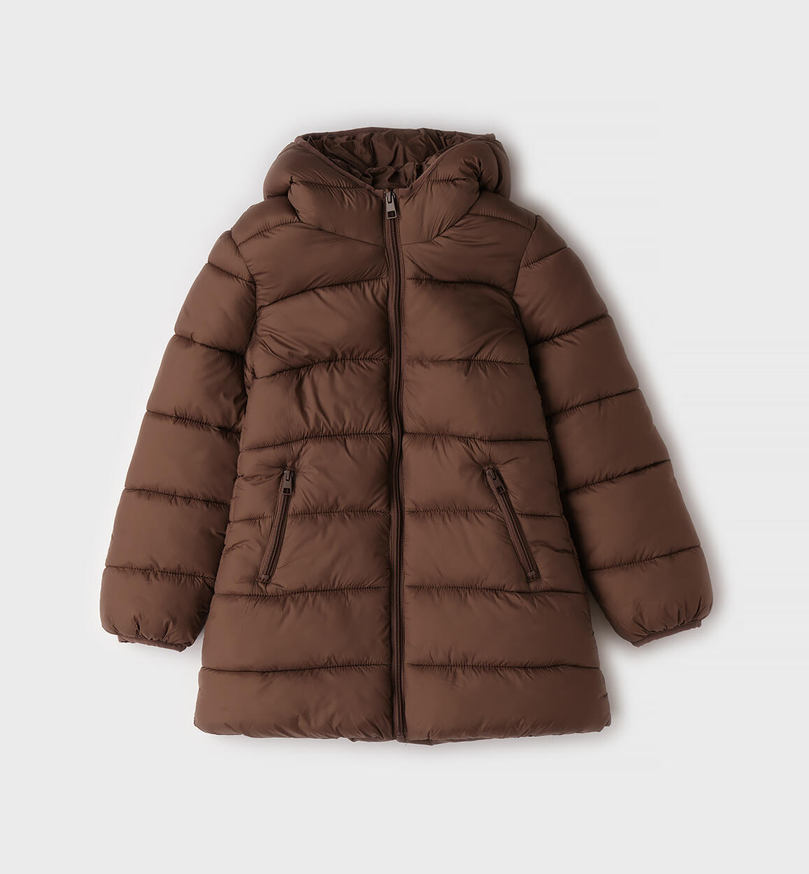 Giubbotto Piumino Rachele Imbottito con Cappuccio e Fodera Fleece Marrone