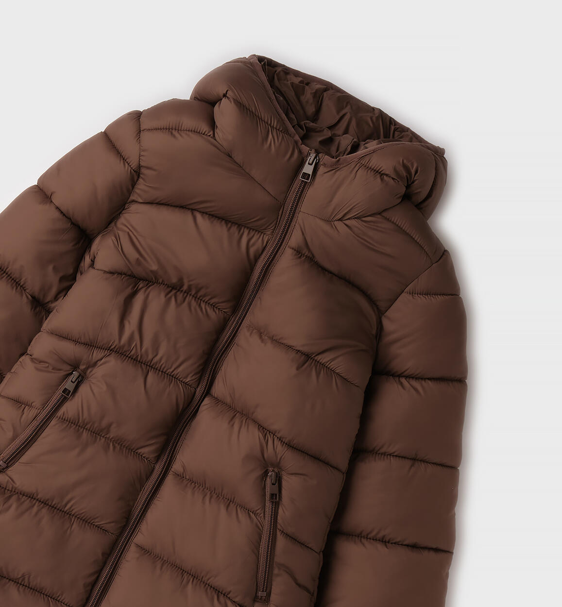Giubbotto Piumino Rachele Imbottito con Cappuccio e Fodera Fleece Marrone