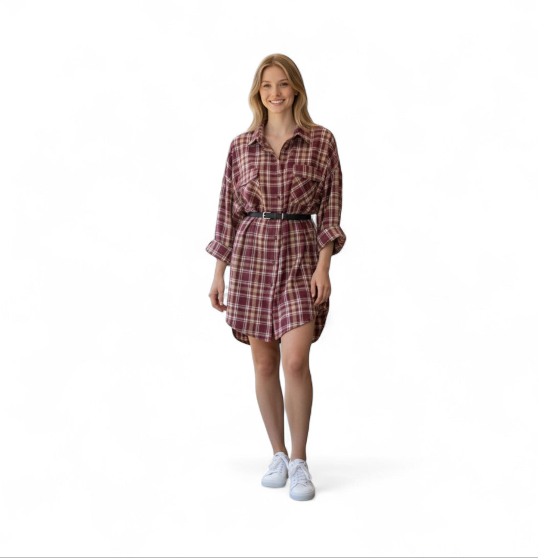 Camicia Abito a quadri Stella Bordeaux