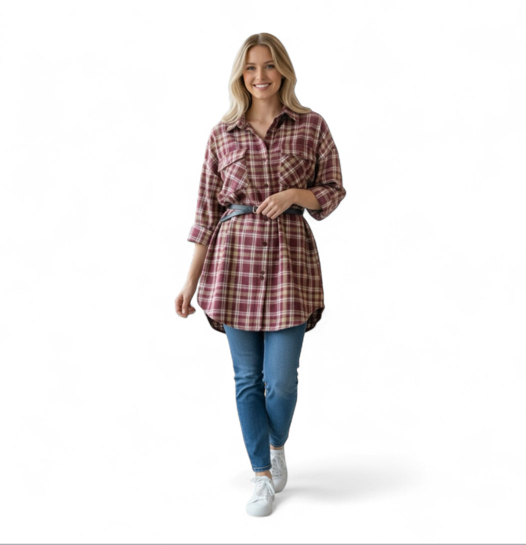 Camicia Abito a quadri Stella Bordeaux