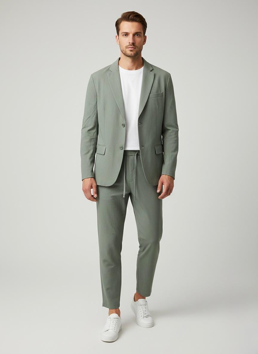 Completo Casual Chic in Tessuto Crespo Verde Salvia