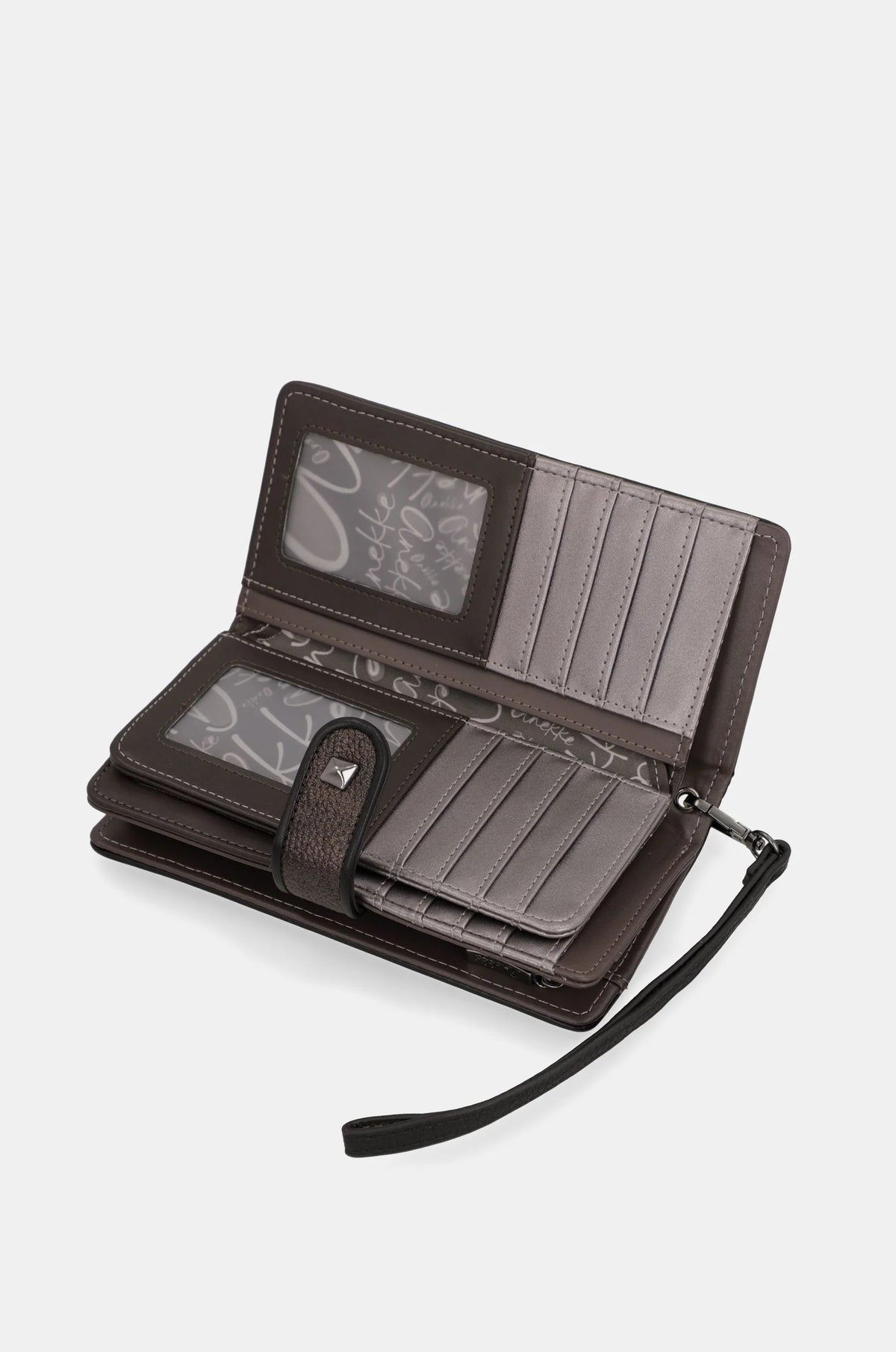 Portafoglio grande RFID Iron con Laccio da Polso e Cerniera Nero e Grigio