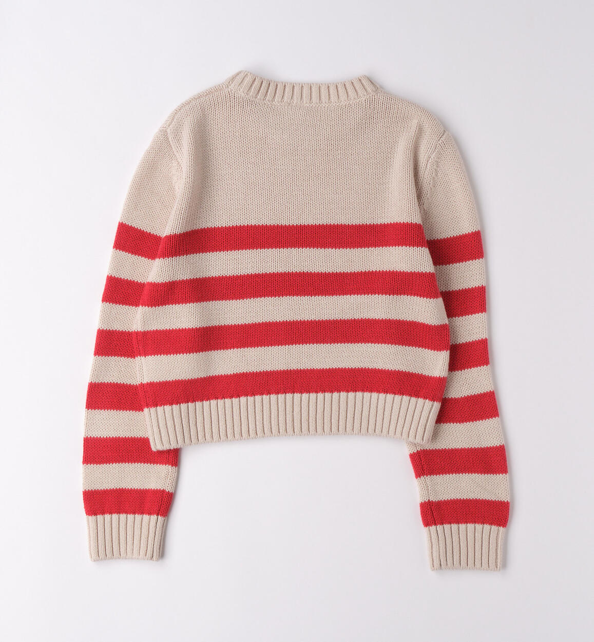 Maglione Cropped a Righe Ecru e Rosso