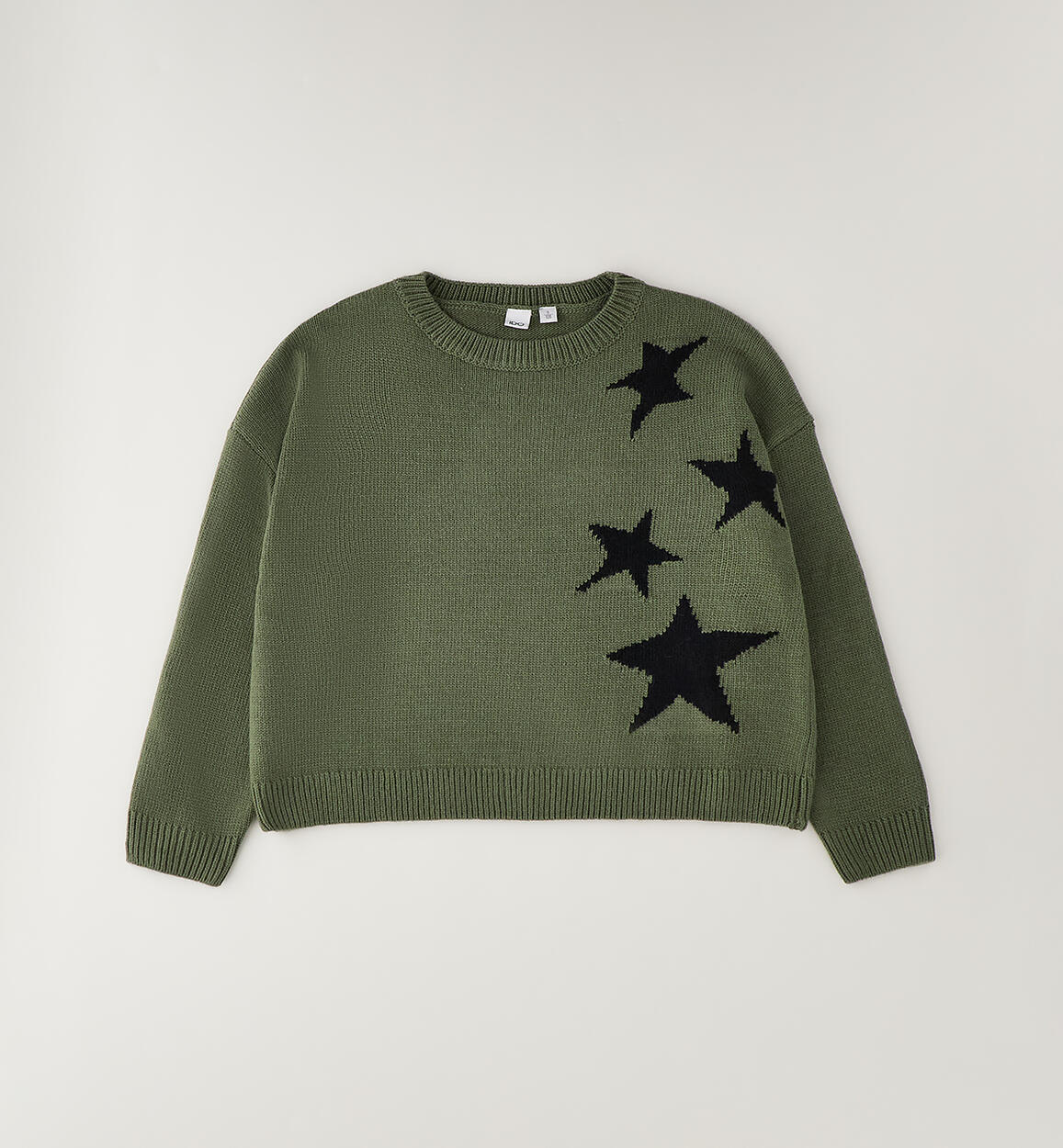 Maglione Verde Militare Crop con Stelle Nere