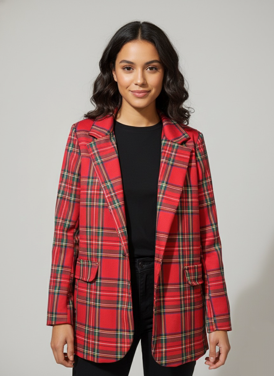 Blazer Scozzese Natale Rosso