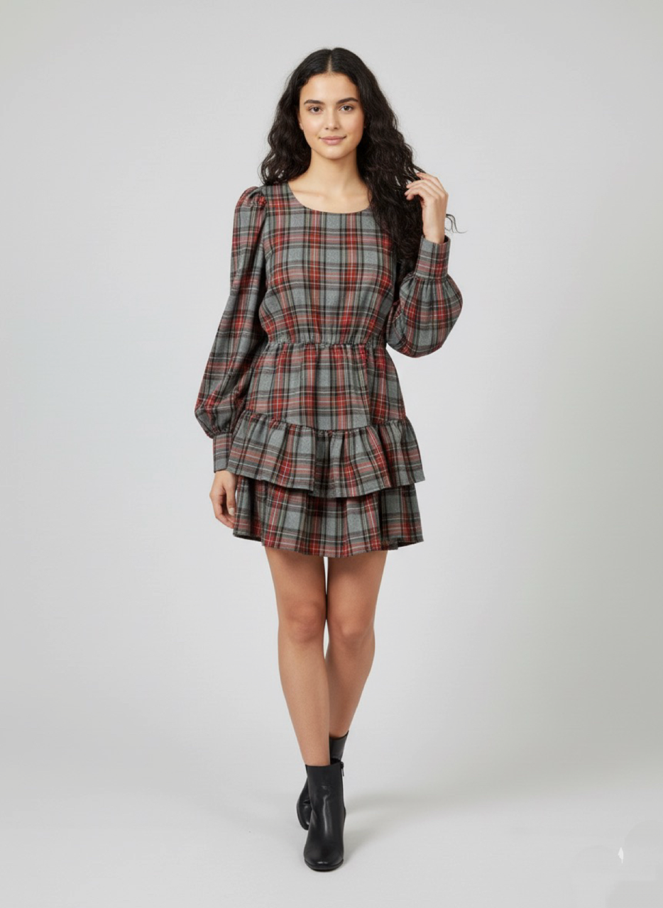 Abito Corto Scozzese Natale Grigio