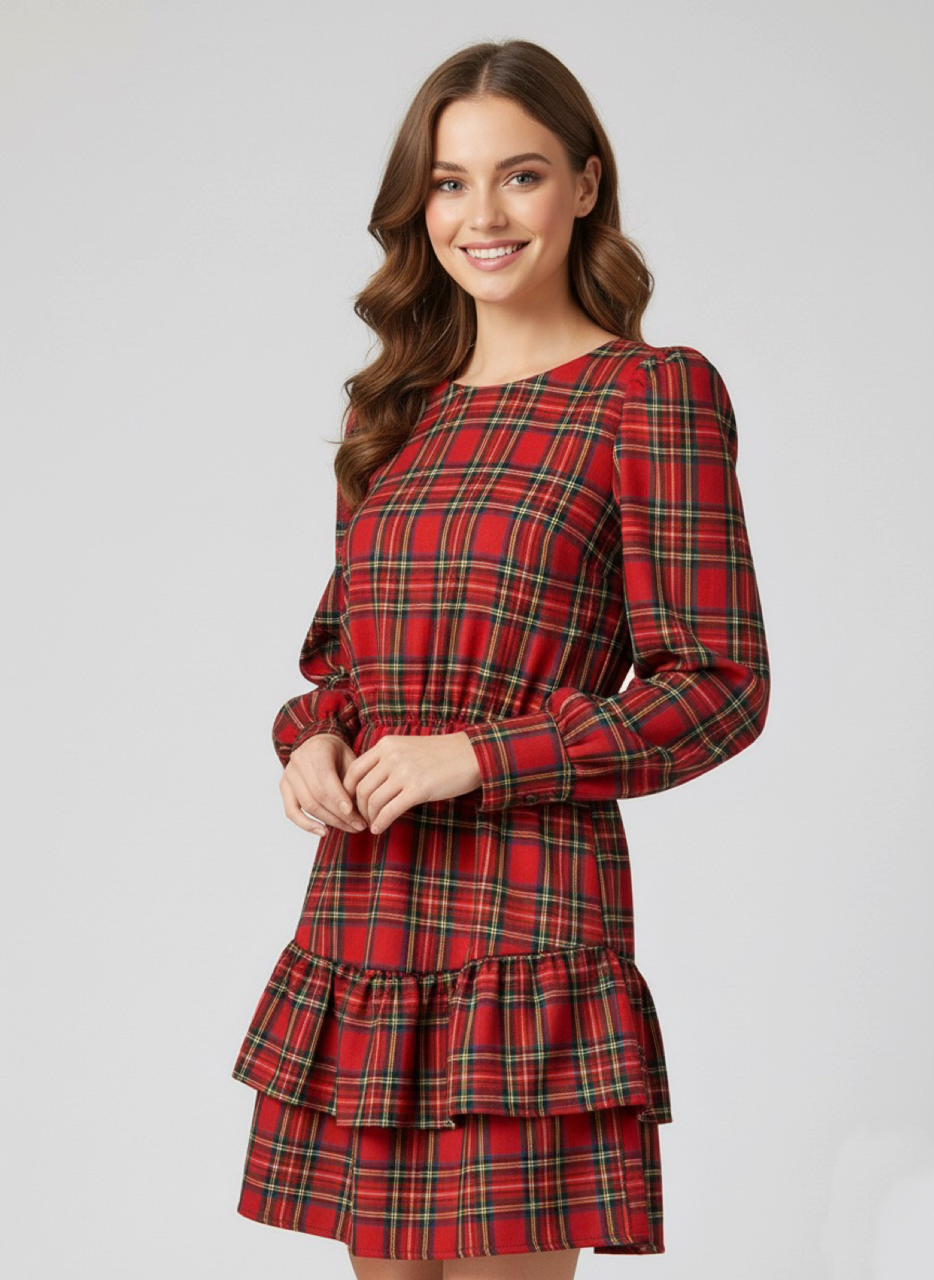 Abito Corto Scozzese Natale Rosso