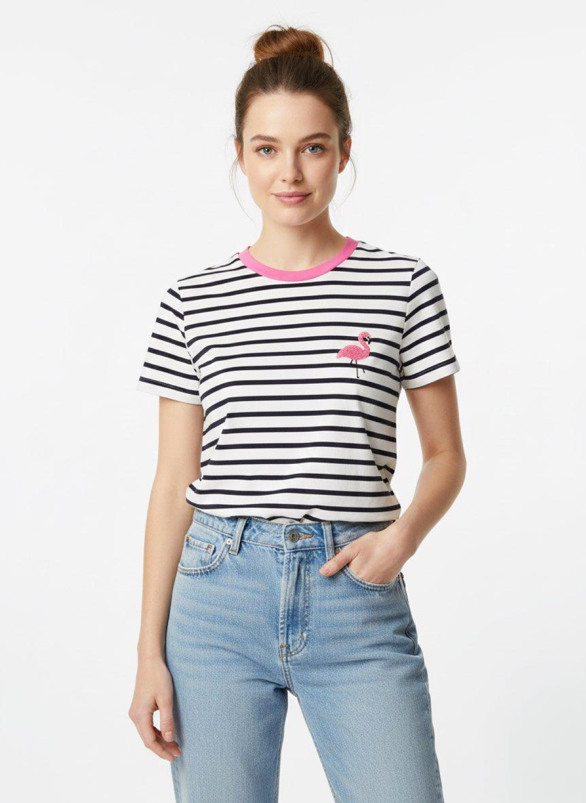 T-shirt Only Righe Fenicottero